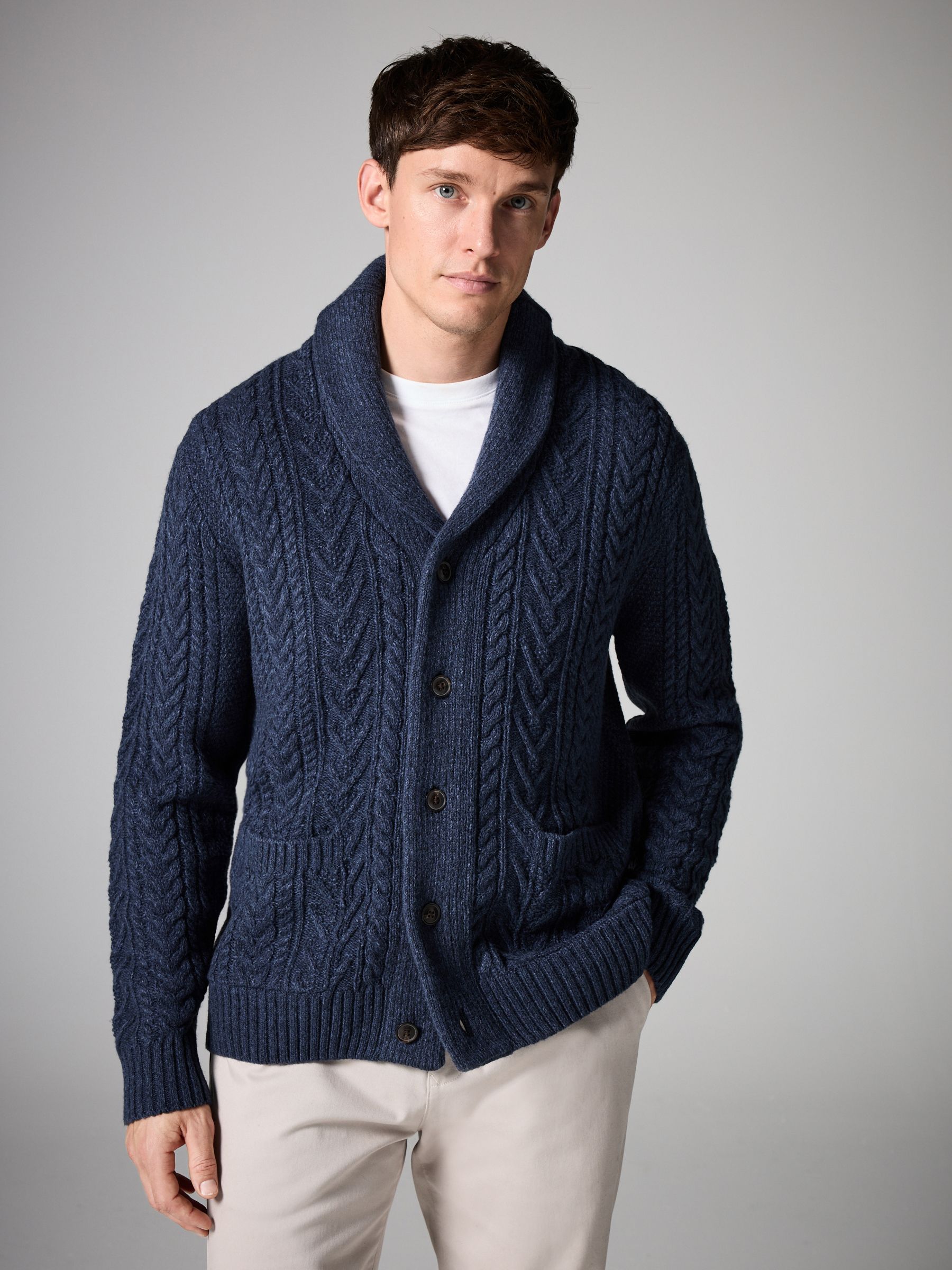 Navy blue cable knit cardigan store