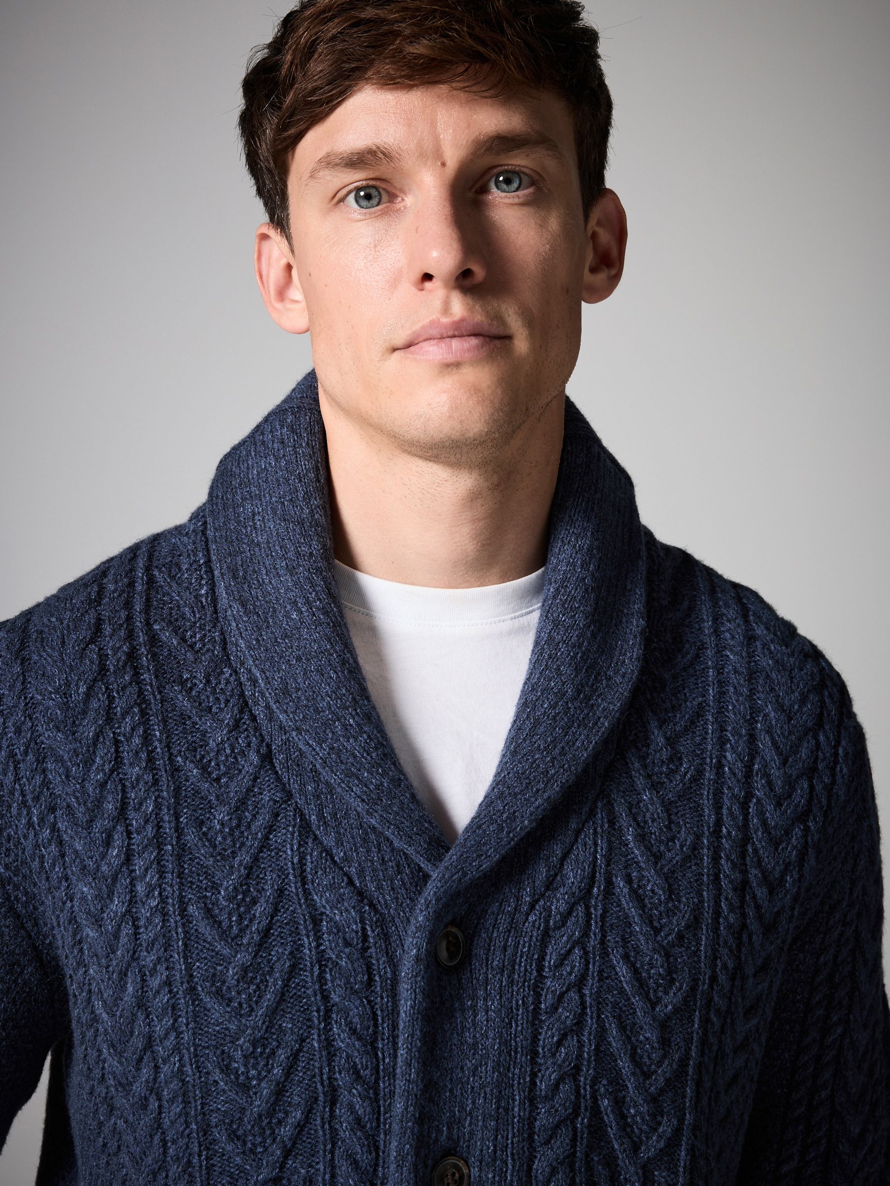Buy Navy Blue Texture Regular Fit Shawl Cable Knit Cardigan with Wool from Next USA