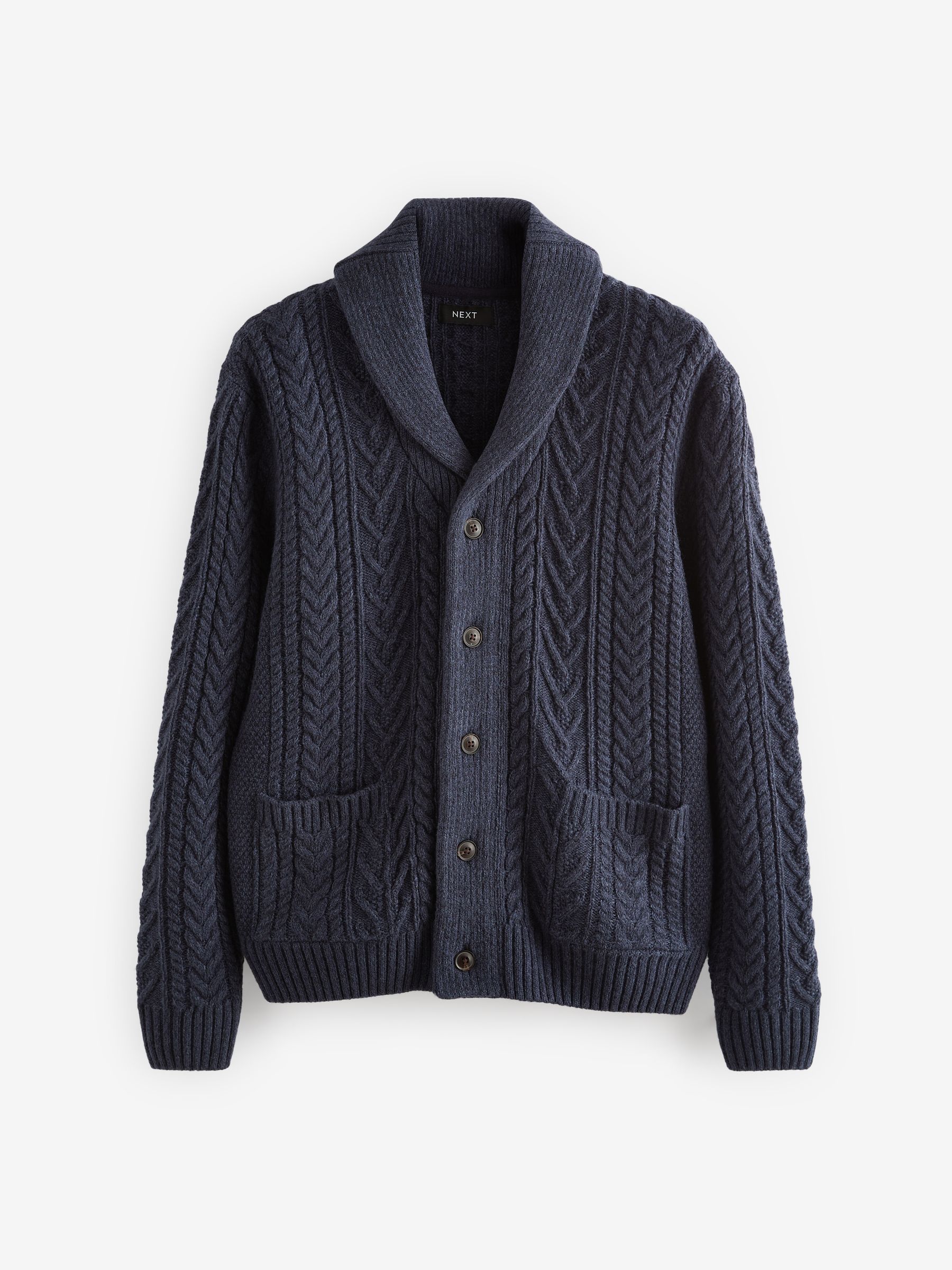 Buy Navy Blue Texture Regular Fit Shawl Cable Knit Cardigan with Wool from Next Luxembourg