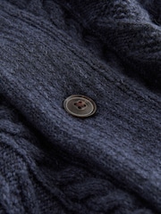 Navy Blue Texture Regular Fit Shawl Cable Knit Cardigan with Wool - Image 7 of 7