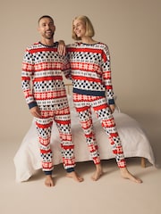 Red/Navy Blue Matching Family Womens Christmas Fairisle Pattern 100% Cotton Pyjamas - Image 2 of 8