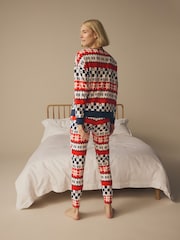 Red/Navy Blue Matching Family Womens Christmas Fairisle Pattern 100% Cotton Pyjamas - Image 3 of 8