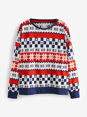 Red/Navy Blue Matching Family Womens Christmas Fairisle Pattern 100% Cotton Pyjamas - Image 5 of 8