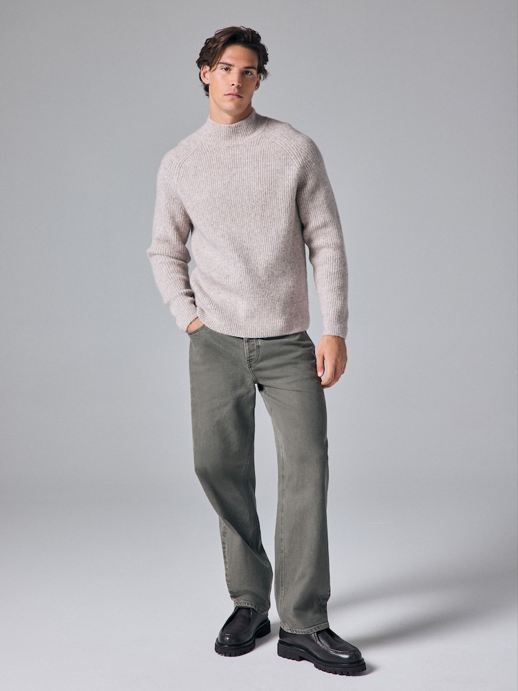 Neutral Relaxed Fit Premium Soft Touch Crew Jumper with Wool - Image 2 of 7