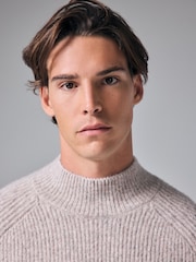 Neutral Relaxed Fit Premium Soft Touch Crew Jumper with Wool - Image 4 of 7