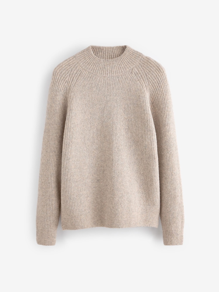 Neutral Relaxed Fit Premium Soft Touch Crew Jumper with Wool - Image 5 of 7