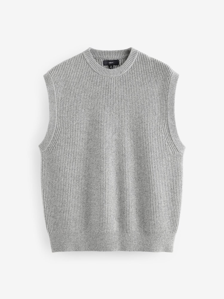 Light Grey Regular Fit Textured Knit Tank with Wool - Image 6 of 6