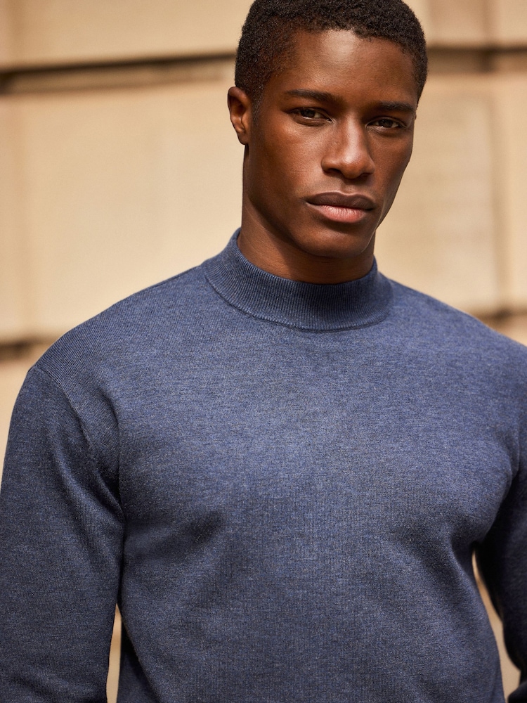Blue Plain Regular Fit Soft Touch Premium Knitted Crew Jumper - Image 1 of 4 Blue Plain Regular Fit Soft Touch Premium Knitted Crew Jumper - Image 1 of 4