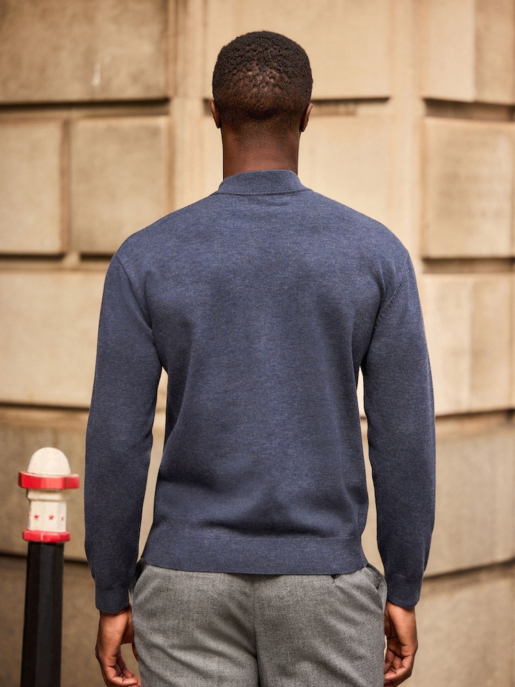Blue Plain Regular Fit Soft Touch Premium Knitted Crew Jumper - Image 2 of 4 Blue Plain Regular Fit Soft Touch Premium Knitted Crew Jumper - Image 2 of 4