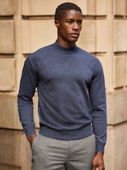 Blue Plain Regular Fit Soft Touch Premium Knitted Crew Jumper - Image 3 of 4