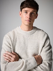 Ecru White Regular Fit Textured Jumper with Wool - Image 1 of 7