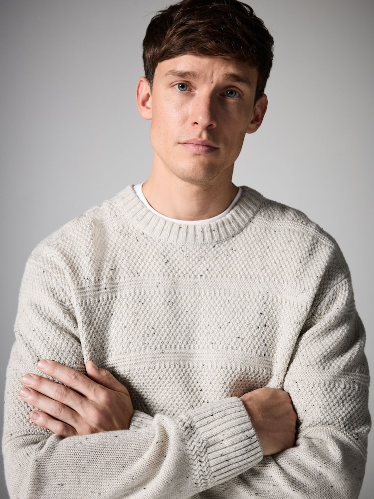 Ecru White Regular Fit Textured Jumper with Wool - Image 1 of 7
