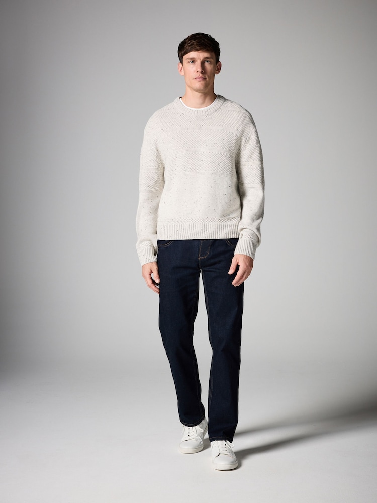 Ecru White Regular Fit Textured Jumper with Wool - Image 2 of 7