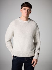 Ecru White Regular Fit Textured Jumper with Wool - Image 4 of 7