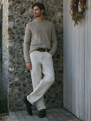 Neutral Relaxed Fit Textured Crew Jumper with Wool - Image 2 of 8