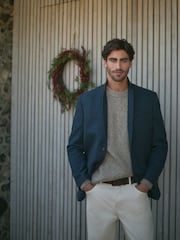 Neutral Relaxed Fit Textured Crew Jumper with Wool - Image 5 of 8