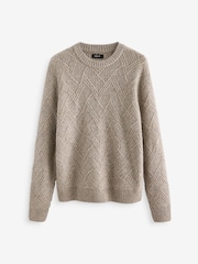 Neutral Relaxed Fit Textured Crew Jumper with Wool - Image 6 of 8