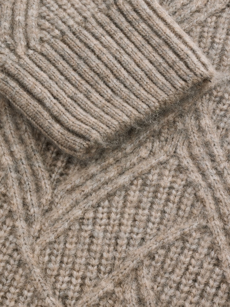 Neutral Relaxed Fit Textured Crew Jumper with Wool - Image 8 of 8