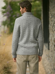 Grey Cable Relaxed Fit Premium Soft Touch Quarter Zip Jumper with Wool - Image 3 of 7