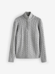 Grey Cable Relaxed Fit Premium Soft Touch Quarter Zip Jumper with Wool - Image 5 of 7