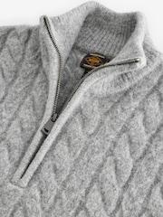 Grey Cable Relaxed Fit Premium Soft Touch Quarter Zip Jumper with Wool - Image 6 of 7