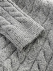 Grey Cable Relaxed Fit Premium Soft Touch Quarter Zip Jumper with Wool - Image 7 of 7