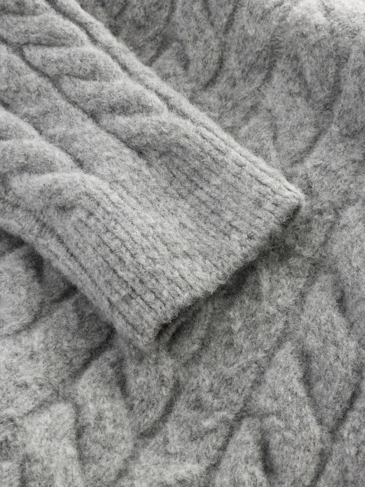 Grey Cable Relaxed Fit Premium Soft Touch Quarter Zip Jumper with Wool - Image 7 of 7