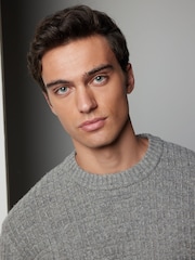 Grey Regular Fit Lambswool Rich Textured Crew Jumper - Image 1 of 7
