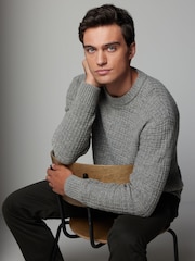 Grey Regular Fit Lambswool Rich Textured Crew Jumper - Image 2 of 7