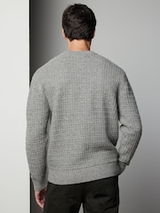 Grey Regular Fit Lambswool Rich Textured Crew Jumper - Image 4 of 7