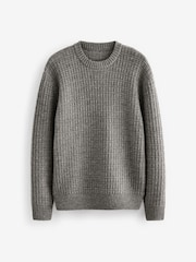 Grey Regular Fit Lambswool Rich Textured Crew Jumper - Image 5 of 7