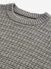 Grey Regular Fit Lambswool Rich Textured Crew Jumper - Image 6 of 7