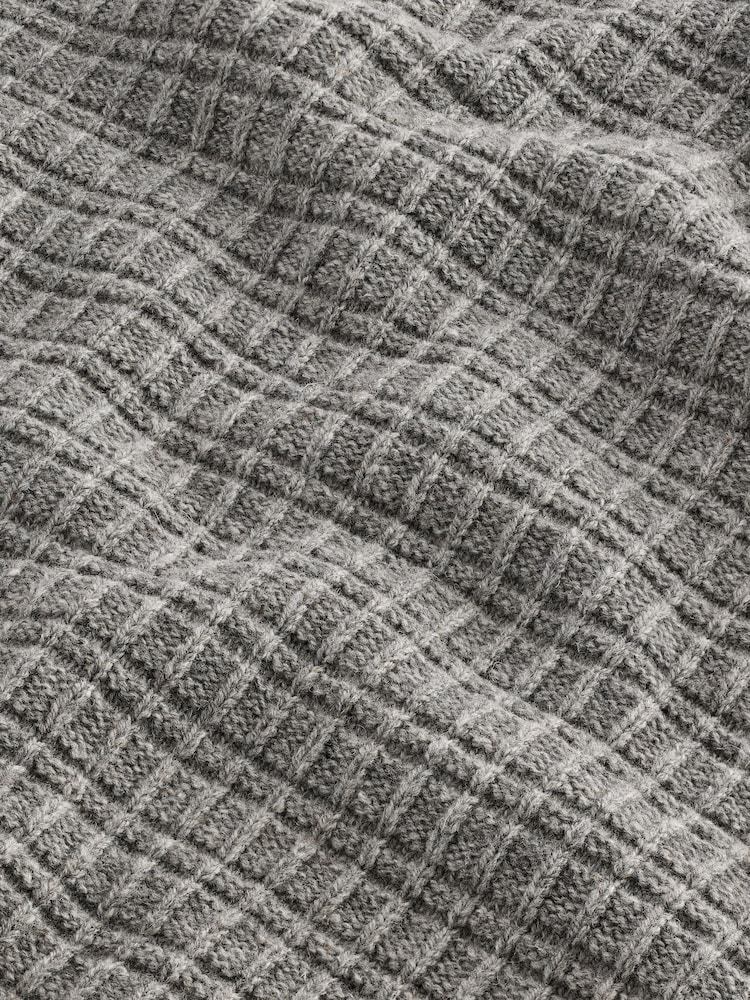 Grey Regular Fit Lambswool Rich Textured Crew Jumper - Image 7 of 7