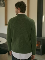 Green Relaxed Fit Textured Crew Jumper with Wool - Image 2 of 8