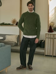 Green Relaxed Fit Textured Crew Jumper with Wool - Image 3 of 8