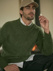 Green Relaxed Fit Textured Crew Jumper with Wool - Image 4 of 8