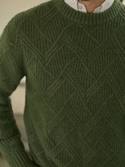Green Relaxed Fit Textured Crew Jumper with Wool - Image 5 of 8