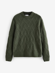 Green Relaxed Fit Textured Crew Jumper with Wool - Image 6 of 8