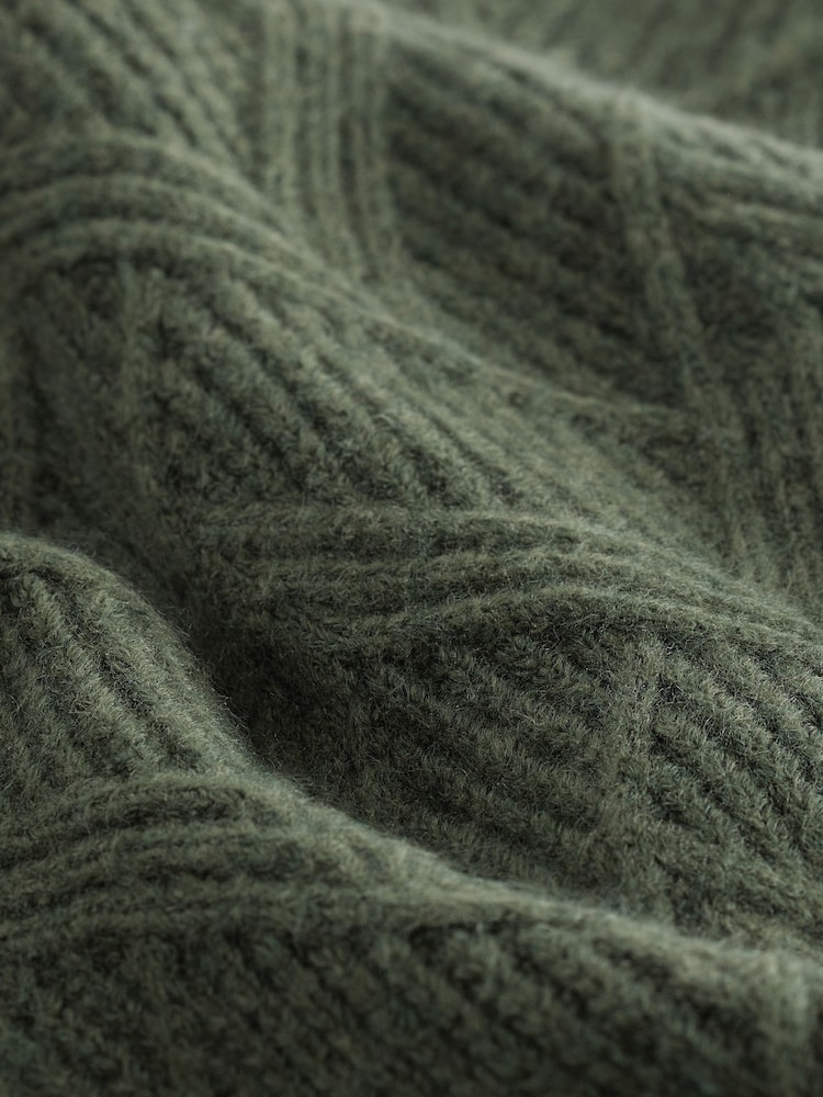 Green Relaxed Fit Textured Crew Jumper with Wool - Image 8 of 8