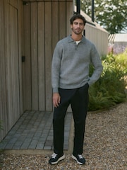 Charcoal Grey Relaxed Fit Rib Texture Polo Neck Jumper with Wool - Image 2 of 8