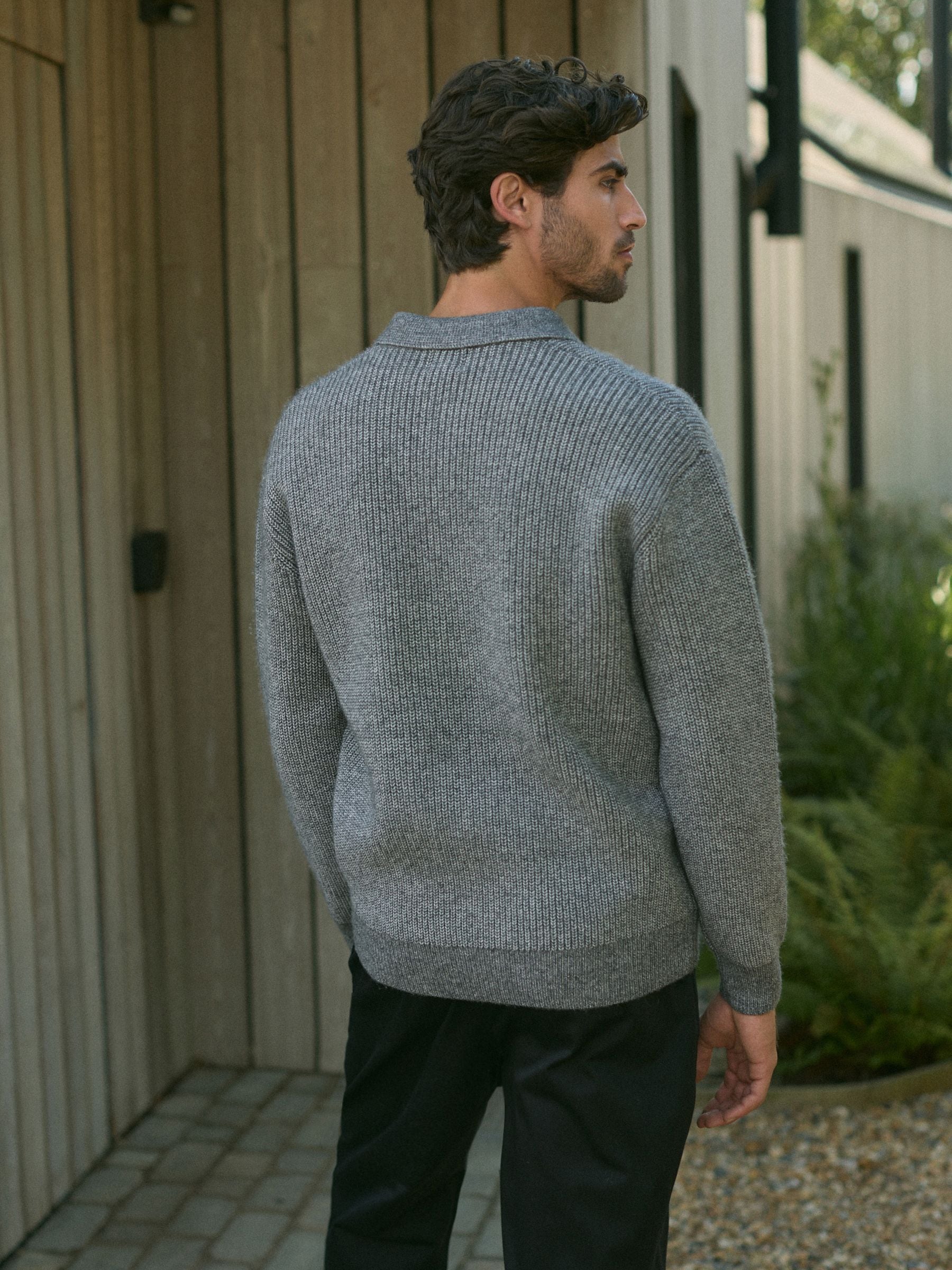 Buy Charcoal Grey Relaxed Fit Rib Texture Polo Neck Jumper