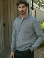 Charcoal Grey Relaxed Fit Rib Texture Polo Neck Jumper with Wool - Image 4 of 8