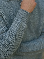 Charcoal Grey Relaxed Fit Rib Texture Polo Neck Jumper with Wool - Image 5 of 8