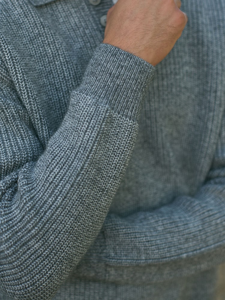 Charcoal Grey Relaxed Fit Rib Texture Polo Neck Jumper with Wool - Image 5 of 8