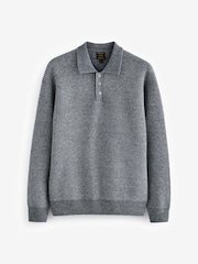 Charcoal Grey Relaxed Fit Rib Texture Polo Neck Jumper with Wool - Image 6 of 8