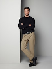 Black Regular Fit Lambswool Rich Textured Crew Jumper - Image 2 of 7