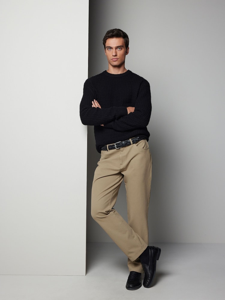 Black Regular Fit Lambswool Rich Textured Crew Jumper - Image 2 of 7
