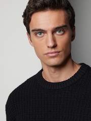 Black Regular Fit Lambswool Rich Textured Crew Jumper - Image 4 of 7