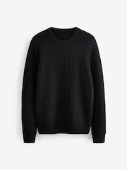 Black Regular Fit Lambswool Rich Textured Crew Jumper - Image 5 of 7