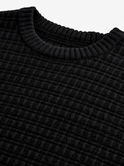 Black Regular Fit Lambswool Rich Textured Crew Jumper - Image 6 of 7